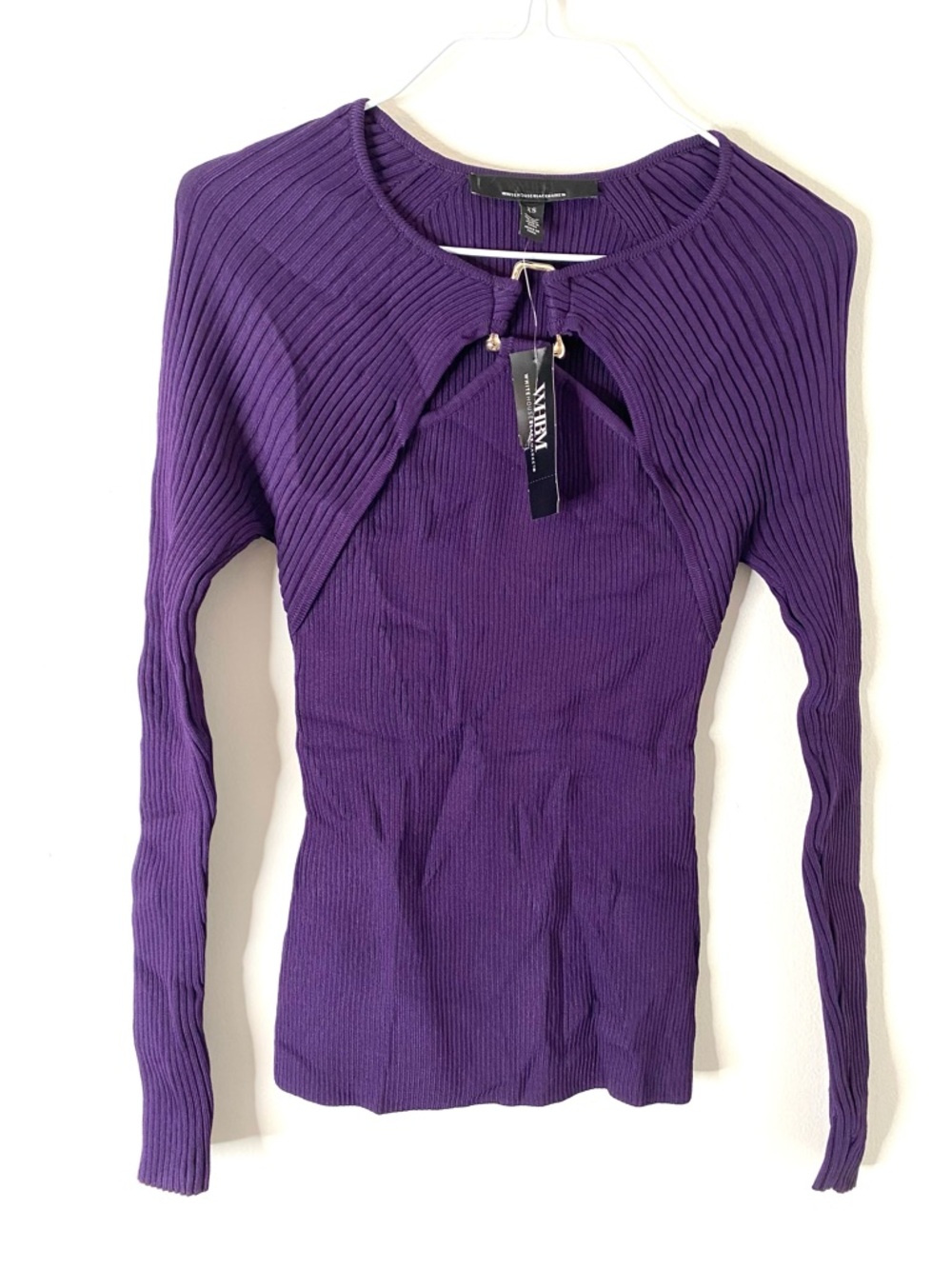 WHBM Deep Purple Long Sleeve Cutout Hardware Pullover Sweater NWT